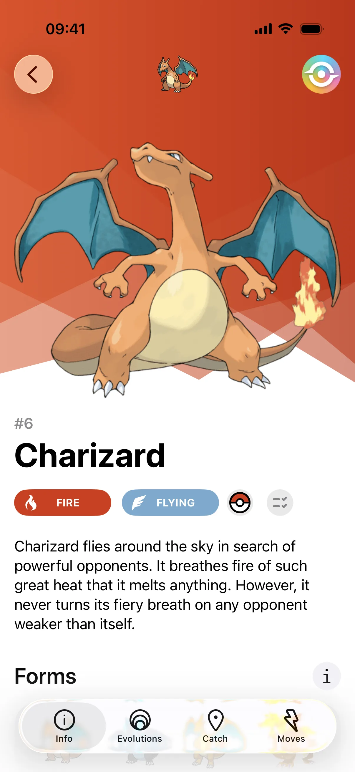 ProDex Pokédex showing complete Pokémon list for iPhone