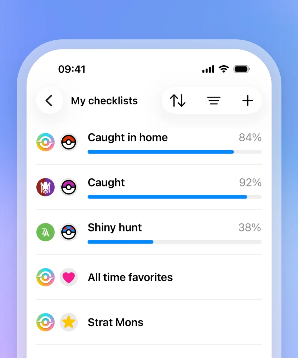 Custom Pokémon checklists for tracking caught, shiny, and favorites